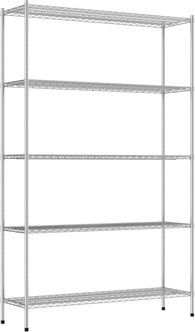 Commercial NSF Listed Chrome Stationary Wire Shelving Kit 18" x 60" x 96", with 5 Shelves Perfect for Warehouse, Walk-in Refrigerator, Freezer, Grocery Store, Restaurant, Dishroom