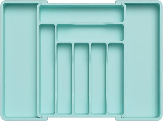Lifewit Utensil Organizer for Kitchen Drawer, Expandable Cooking Silverware Tray, Adjustable Cutlery Flatware Holder, Plastic Spatula Tools Storage Divider, 13-22.4 x 15", Turquoise