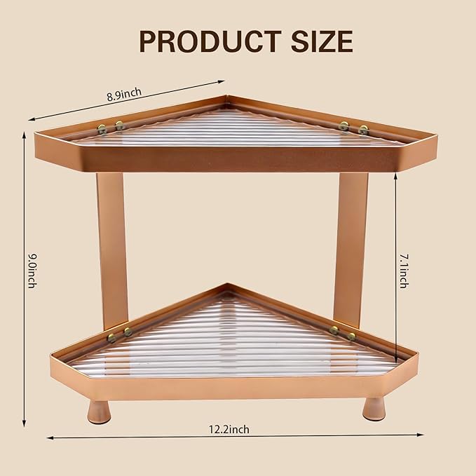 YUPER Corner Bathroom Counter Organizer, 2 Tier Countertop Corner Shelf for Perfume, Makeup Organizer, Skincare Organizers, Vanity Storage Tray for Bedroom, Bathroom Sink Shelf