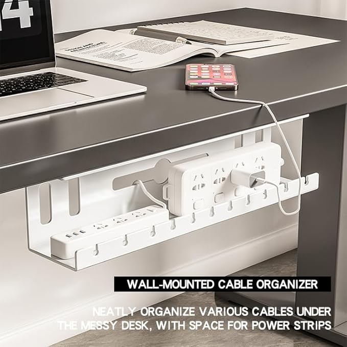 Under Desk Cable Management Tray Wires Organizer Power Strip Management No Drill Under Table Organizer for Cable Storage Holder for Office Home Desk/Table