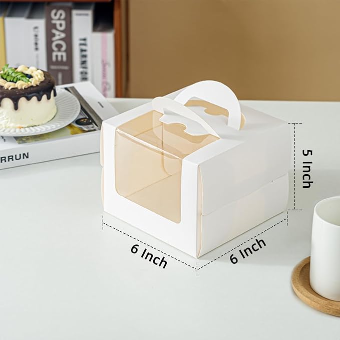 20 Pcs 6x6x5 Inch White Cake Boxes with Window & Handle & Cake Boards, Easy Carrying Plastic Cake Containers, Cake Holder Carriers for Birthday Christmas Birthday Wedding, Party, Gift