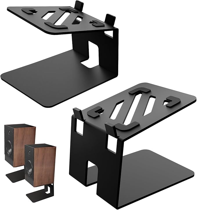 Desktop Speaker Stands with Vibration Absorption Pads, Metal Bookshelf Speaker Stands - Studio Monitor Support, 30lbs Load Capacity, 5 Incline, Black