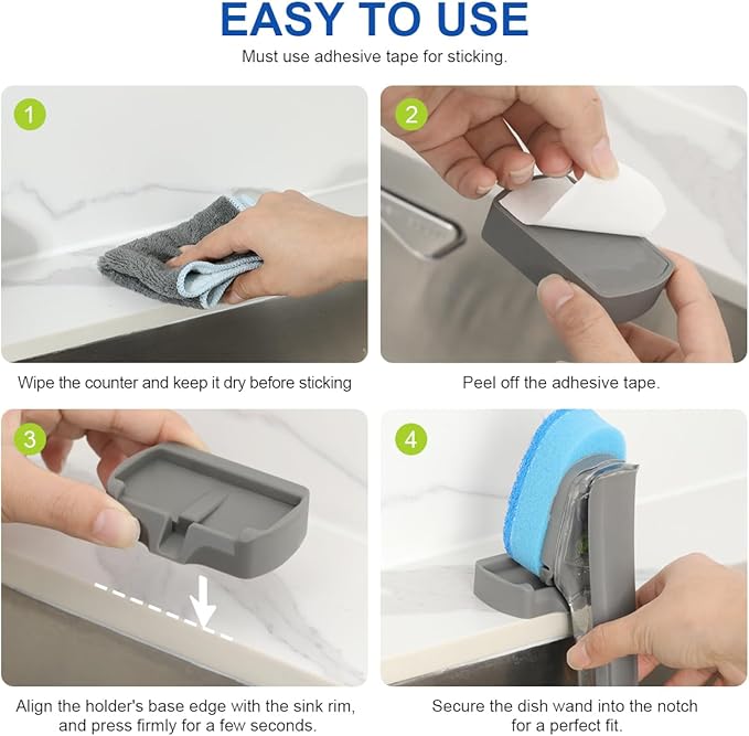 LANMU Dish Wand Holder Compatible with Scotch-Brite Dishwand Only, Silicone Dishwand Caddy with Drain Spout for Kitchen Sink Organizer, Self-Adhesive Stand, Keep Dishwand Upright from Leaking Soap