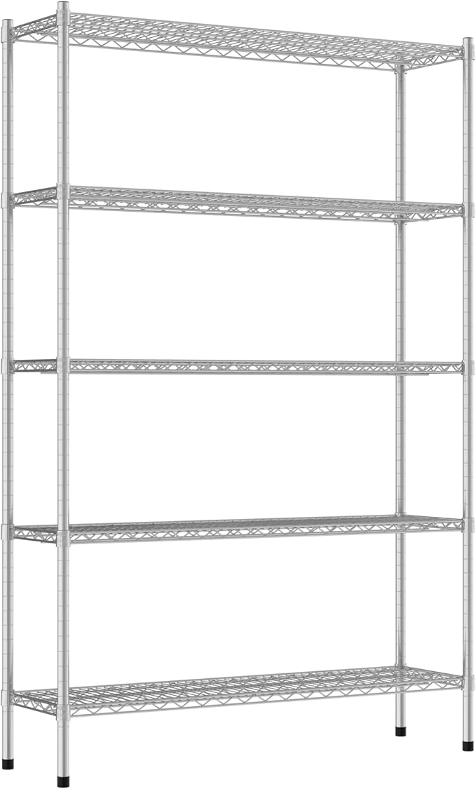 Commercial NSF Listed Chrome Stationary Wire Shelving Kit 14" x 48" x 74", with 5 Shelves Perfect for Warehouse, Walk-in Refrigerator, Freezer, Grocery Store, Restaurant, Dishroom