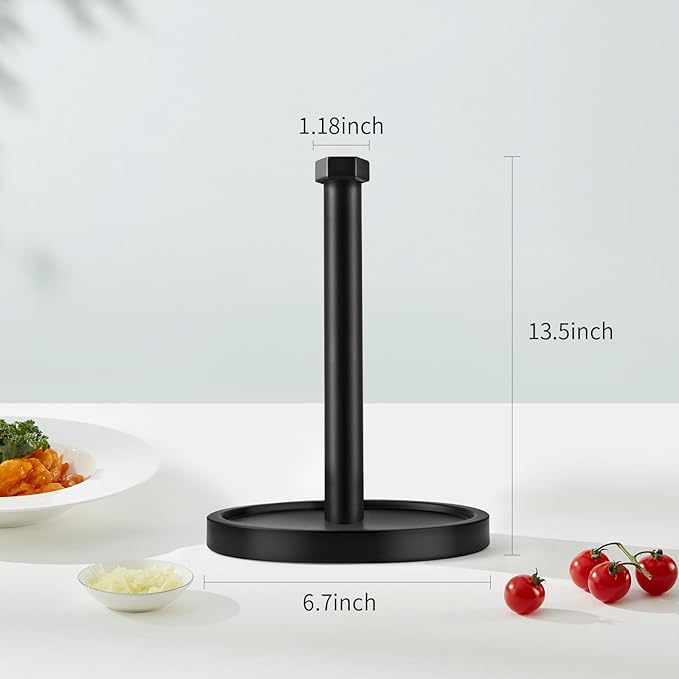 Paper Towel Holder Countertop, Stainless Steel Paper Towel Holder -Weighted Base, One-Handed Tear, Black Kitchen Roll Holder, Non-Slip Protect The countertop-New Black
