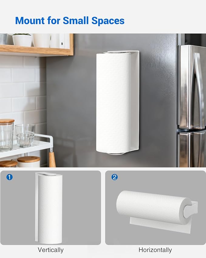 Magnetic Paper Towel Holder for Fridge, No Drilling, Strong Magnet, White, Paper Towel Holder Magnetic for Refrigerator, Rv, Grill, Kitchen Decor and Accessories