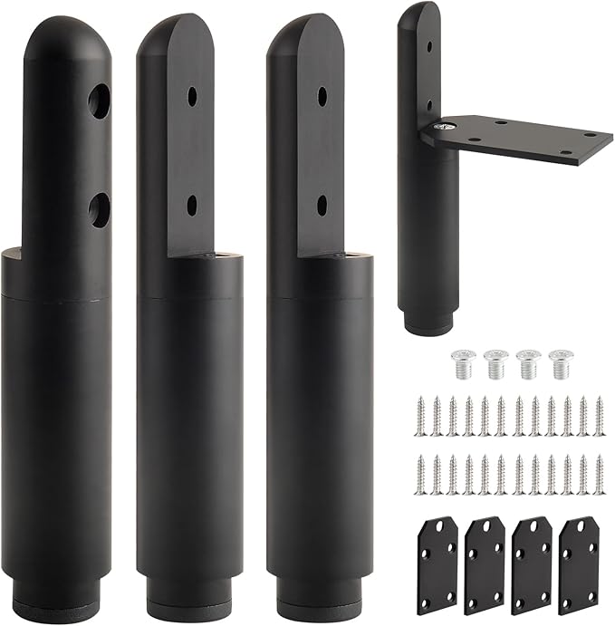 4 Pack Adjustable Furniture Support Legs Stand Black 3.3-4.5 Inch Coffee Table Legs Extenders Dresser Feet Cabinet Feet Replacement L-Shape Desk Leg