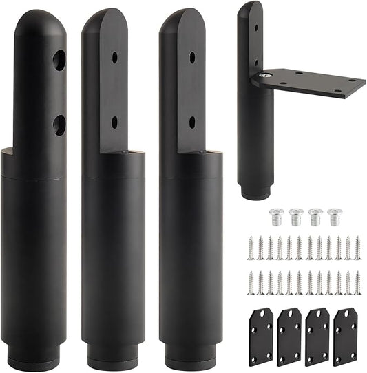 4 Pack Adjustable Furniture Support Legs Stand Black 3.3-4.5 Inch Coffee Table Legs Extenders Dresser Feet Cabinet Feet Replacement L-Shape Desk Leg