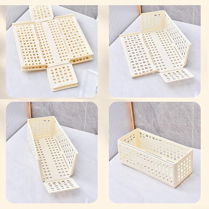 Folding Storage Basket Plastic Organizer with Stackable Design for Snacks Cosmetics and Office Supplies, 30x13x12cm White(Large milk white)
