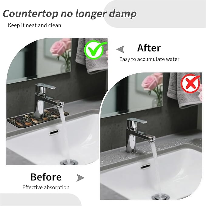Kitchen Sink Splash Guard，Apothecary bottles, skulls Faucet Mat Sink Gadgets-Super Absorbent Fast Drying Mat Drip Catcher for Kitchen, Bathroom,Sink Mat, Dish Drying Mat, Bathroom(15" X 5.5" )
