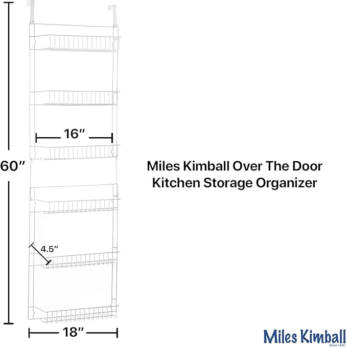 Miles Kimball Over The Door Kitchen Storage Organizer, White Vinyl-Coated Metal Wire - Measures 18 3/4" Wide x 52" High
