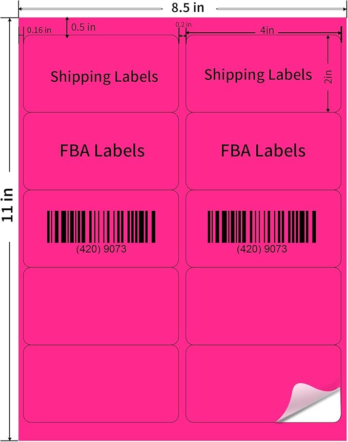 YEGAWEN Shipping Labels Stickers, 2"×4" Printable Mailing Label for Laser/Inkjet Printing- Matte, Permanent Adhesive Labels Stickers (Fluorescent Pink)