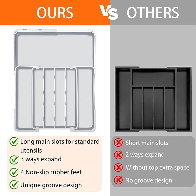 Silverware Organizer Expandable Utensil Drawer Organizer Adjustable Drawer Organizer, Flatware Cutlery Silverware Tray for Spoons Forks Knives Kitchen Organizers Storage (Gray)