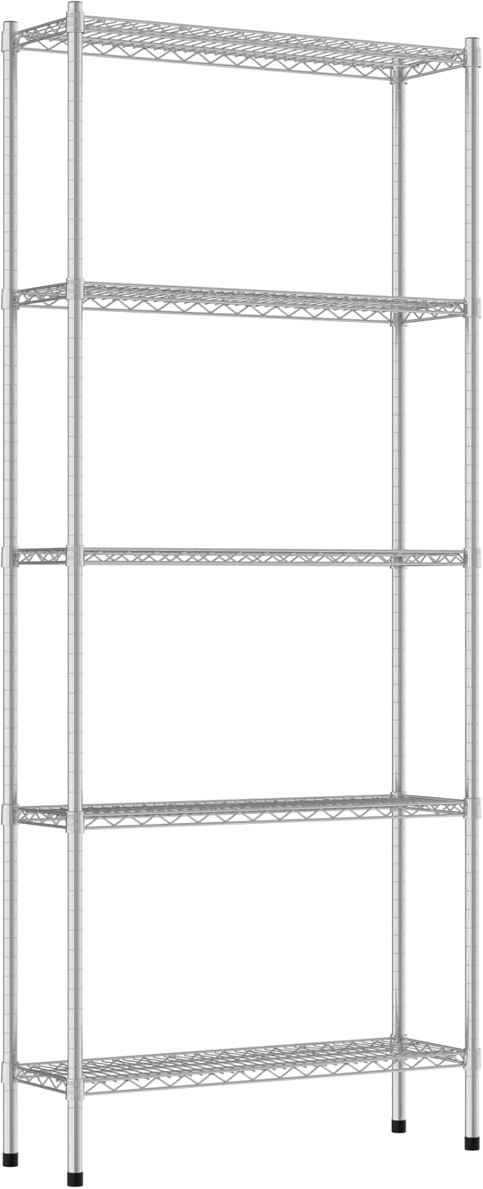 Commercial NSF Listed Chrome Stationary Wire Shelving Kit 12" x 36" x 86", with 5 Shelves Perfect for Warehouse, Walk-in Refrigerator, Freezer, Grocery Store, Restaurant, Dishroom