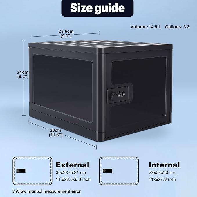 Clear Lockable Storage Box for Food，Tech and Home Safety, Medicine Lock Box for Safe Medication,Lockable Storage Bin，Refrigerator Storage Bins, Tablet Phone Jail Lock Box (Black)