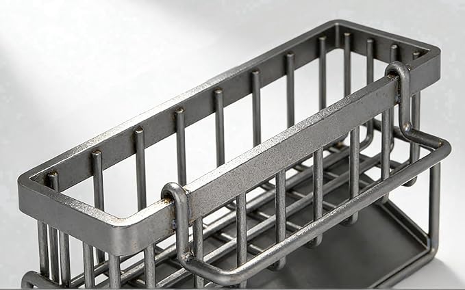 Carbon steelSink Caddy with Drip Tray, Kitchen Sink Sponge Holder Organizer for Sponges, Brushes, Soap, Compact Countertop Design