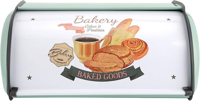 Roll Top Bread Box for Kitchen Counter - Metal Bin Retro Food Storage Container, 13"x9.4"x5.9" (Green)