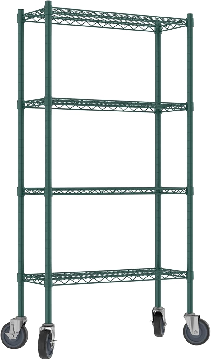 Commercial NSF Listed Green Epoxy Mobile Wire Shelving Kit 12" x 30" x 60", with 4 Shelves Perfect for Warehouse, Walk-in Refrigerator, Freezer, Grocery Store, Restaurant, Dishroom