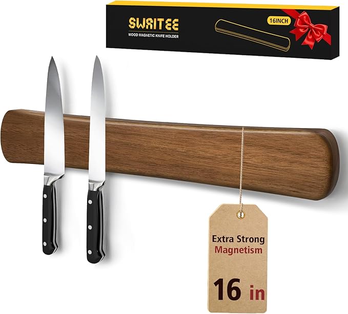 Magnetic Knife Holder for Wall, 16 Inch Wood Knife Strip with Strong Magnetism, Kitchen Accessories Organizer, Housewarming Gifts for New Home, Storage Space Savers for Apartment/Rv/Farmhouse