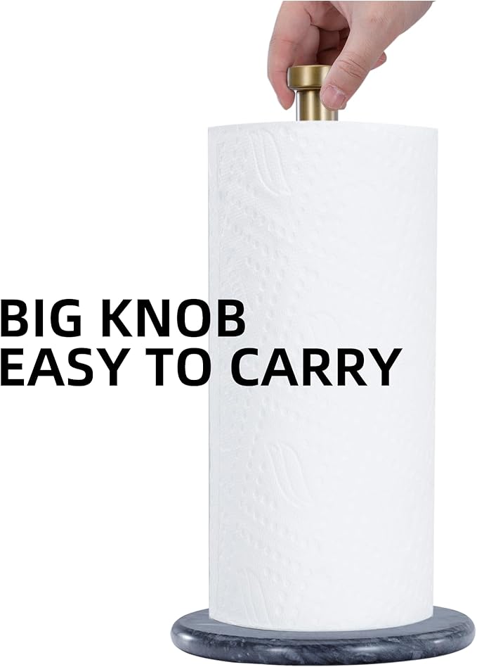 Paper Towel Holder with Marble Base - 13" x 7" Upright Paper Roll Dispenser with Heavy Non-Slip Base for Easy One-Handed Tear - for Countertops, Cabinets, and Bathrooms