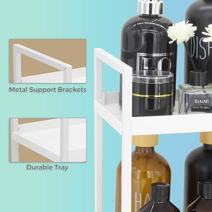 2-Tier Countertop Organizer for Bathroom – Cosmetic Organizer Rack and Storage Shelf for Bedrooms, Offices, Kitchen Counters, and Under Sinks (White)