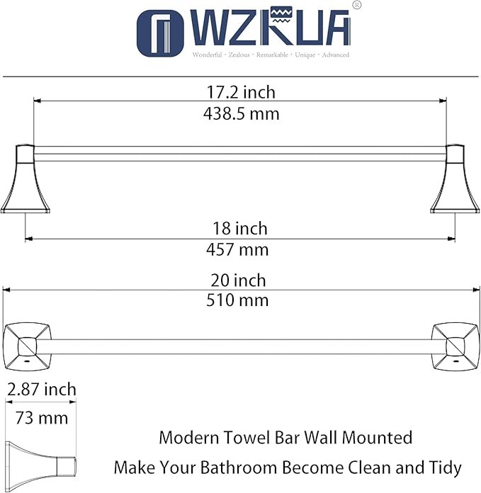 18 Inch Brushed Nickel Towel Bar Towel Rack for Bathroom Kitchen Hand Towel Holder Dish Cloths Hanger SUS304 Stainless Steel Rustproof Wall Mount