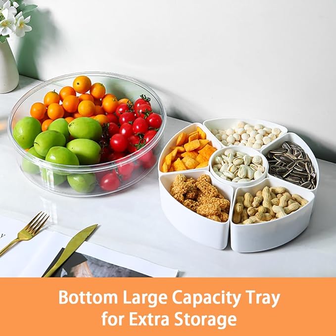 2Pack Veggie Tray With Lid for Fridge Organizer Bins Divided Snackle Box Container with 6 Compartments for Party Serving Platter, Fruit Tray with dip, Snack Storage, Reusable Meal Prep
