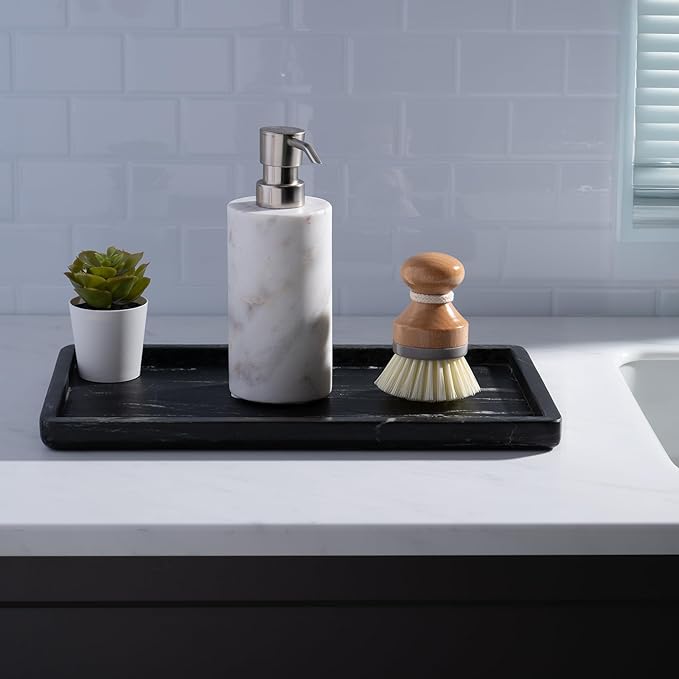 Cork & Mill Black Marble Tray for Bathroom Countertop, Kitchen Counter, or Catchall - 13" x 7½" Large Vanity Tray for Skincare or Perfume - Handcrafted Natural Marble Stone Organizer