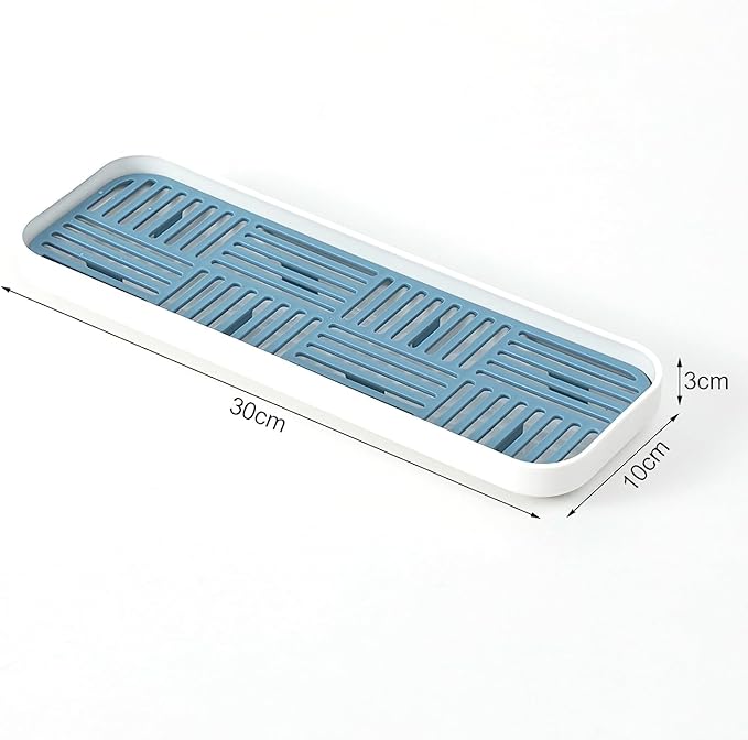 WUCYLKA Kitchen Sink Organizer Sink Caddy, Plastic Sponge & Soap Holder with Double-Layer Drain Rack – Countertop Sink Tray for Sponge, Soap, Dish Brush, Cup, and Wire Scrubber(Blue)