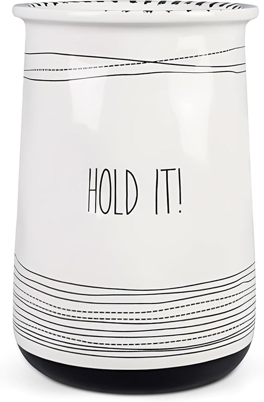 Young's Inc Ceramic Farmhouse Utensil Holder for Kitchen Counter, Black and White Farmhouse Décor Utensil Crock, 4” Diameter Kitchen Utensil Holder 20142