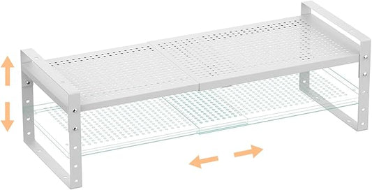 Multi-Functional Metal Shoe Rack,Expandable Adjustable Stackable Kitchen Organizer,Metal Shelf risers for cabinets, Kitchens and Closet, Bathroom(1Pack/White/Large)