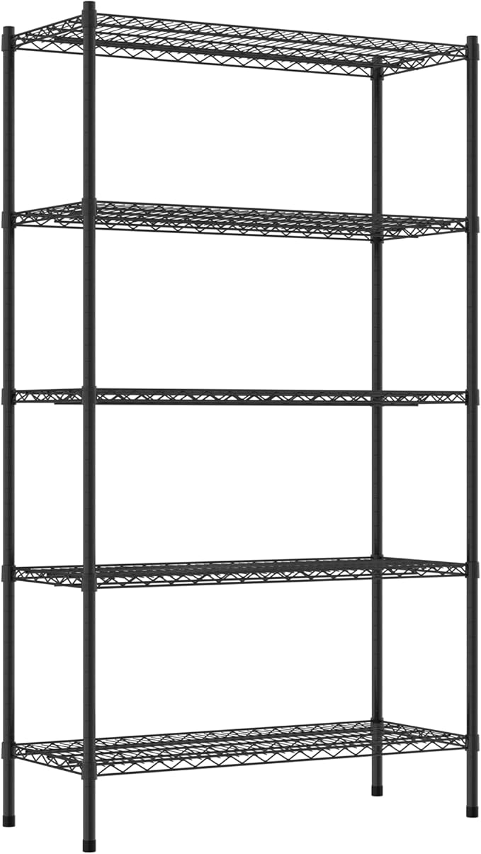 Commercial NSF Listed Black Epoxy Stationary Wire Shelving Kit 18" x 42" x 74", with 5 Shelves Perfect for Warehouse, Walk-in Refrigerator, Freezer, Grocery Store, Restaurant, Dishroom