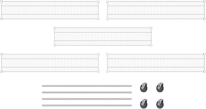 Commercial NSF Listed Chrome Mobile Wire Shelving Kit 12" x 60" x 60", with 5 Shelves Perfect for Warehouse, Walk-in Refrigerator, Freezer, Grocery Store, Restaurant, Dishroom