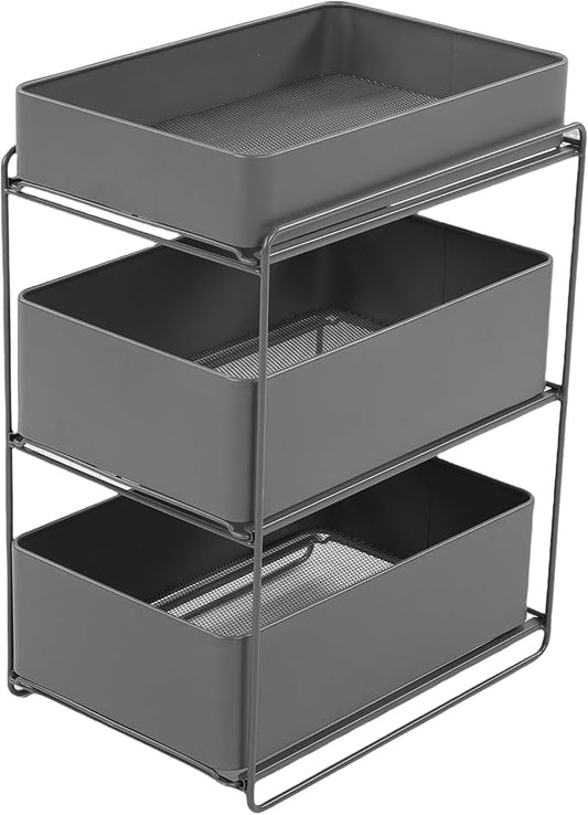 Under Kitchen Sink Organizer 3 Tier Under Sink Organizer with Sliding Storage Drawer Space Saving Steel Pull Out Shelf Large Capacity Under Bathroom Cabinet Organizer for