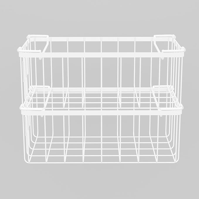 lonpute Freezer Organizer Bins -8 Pack Stackable Chest Freezer Organizer Baskets With Tag, For Kitchen, Cabinets, Cupboards, Counter Top, Freezer, Pantry. White