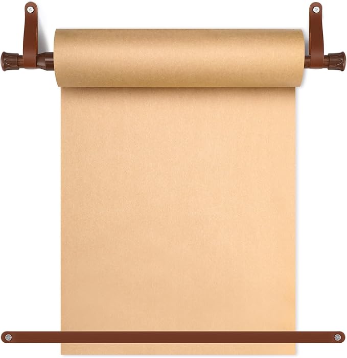 Vicenpal 15.5 Inch Retractable Kraft Paper Roll Holder Dispenser Wall Mounted Butcher Paper Holder Roller for to Do Lists, DIY Drawing, Taking Note, Artwork, Creative(Brown)