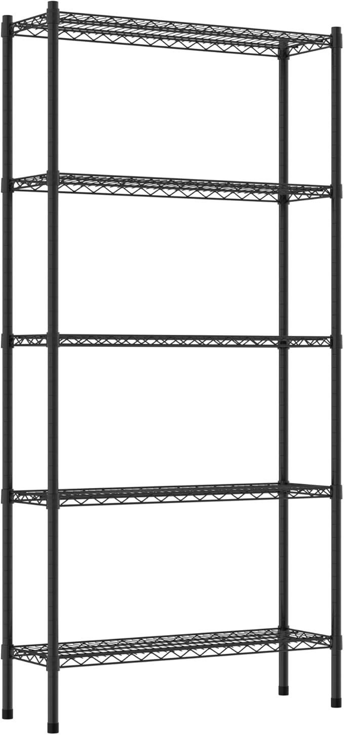 Commercial NSF Listed Black Epoxy Stationary Wire Shelving Kit 12" x 36" x 74", with 5 Shelves Perfect for Warehouse, Walk-in Refrigerator, Freezer, Grocery Store, Restaurant, Dishroom