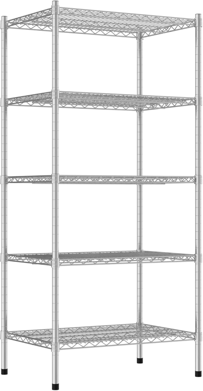 Commercial NSF Listed Chrome Stationary Wire Shelving Kit 21" x 30" x 64", with 5 Shelves Perfect for Warehouse, Walk-in Refrigerator, Freezer, Grocery Store, Restaurant, Dishroom