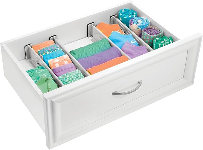 mDesign Expandable Dresser Drawer Divider with Foam Ends, Drawer Divider Locks in Place, Separators for Clothing and Accessories in Closet or Dresser Drawer, Ligne Collection, 4 Pack, Stone