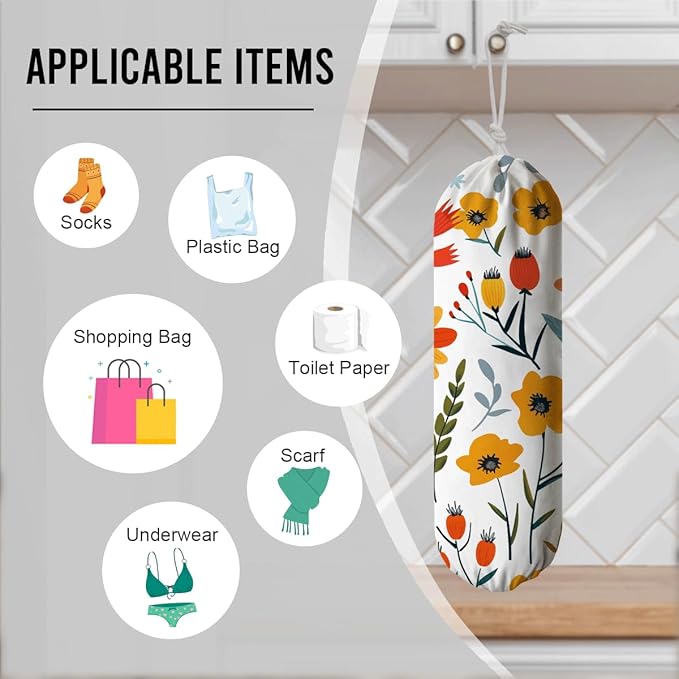 Beautiful Pattern Bag Holder, Plastic Bag Dispensers, Reusable Shopping Garbage Bags Carrier for Home, Kitchen, Traveling, Kitchen Housewarming Gifts, Gift for Grandma Mom
