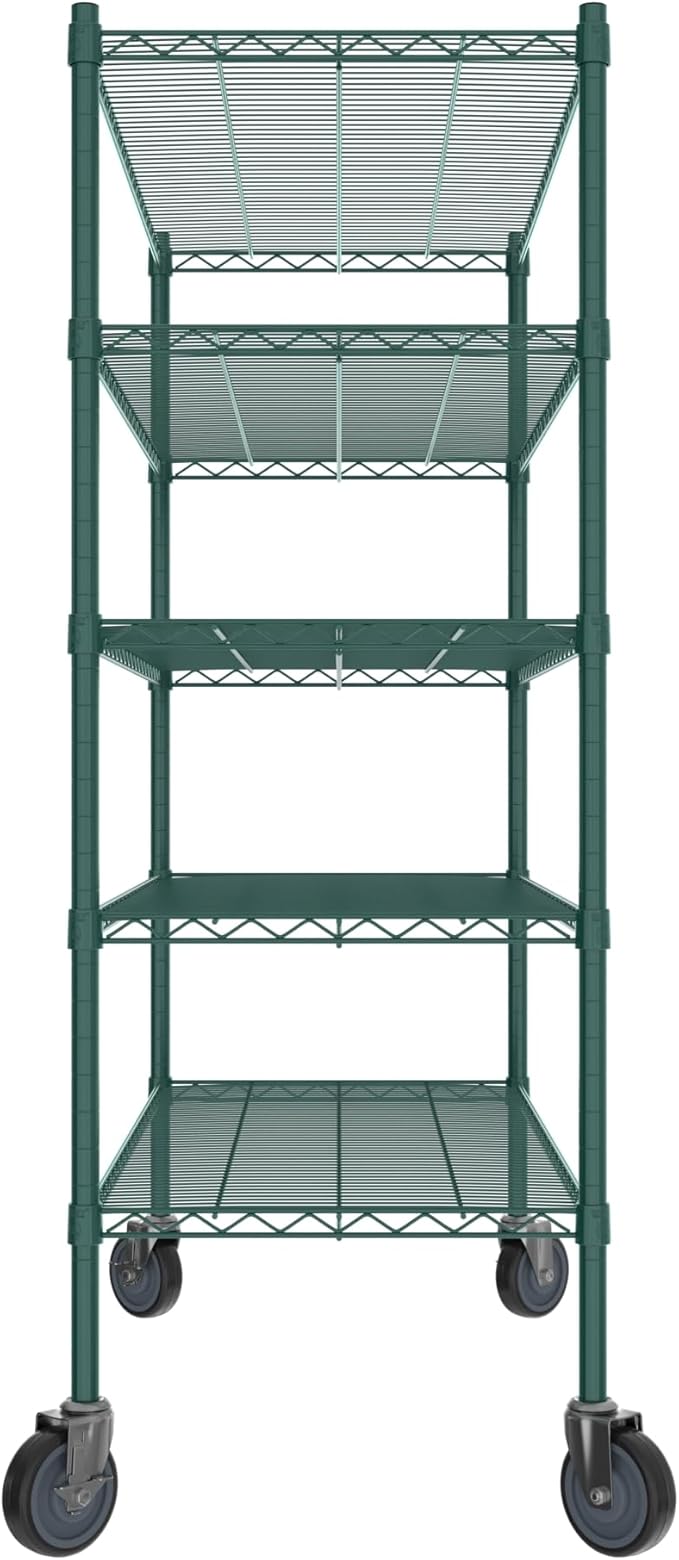 Commercial NSF Listed Green Epoxy Mobile Wire Shelving Kit 21" x 48" x 60", with 5 Shelves Perfect for Warehouse, Walk-in Refrigerator, Freezer, Grocery Store, Restaurant, Dishroom