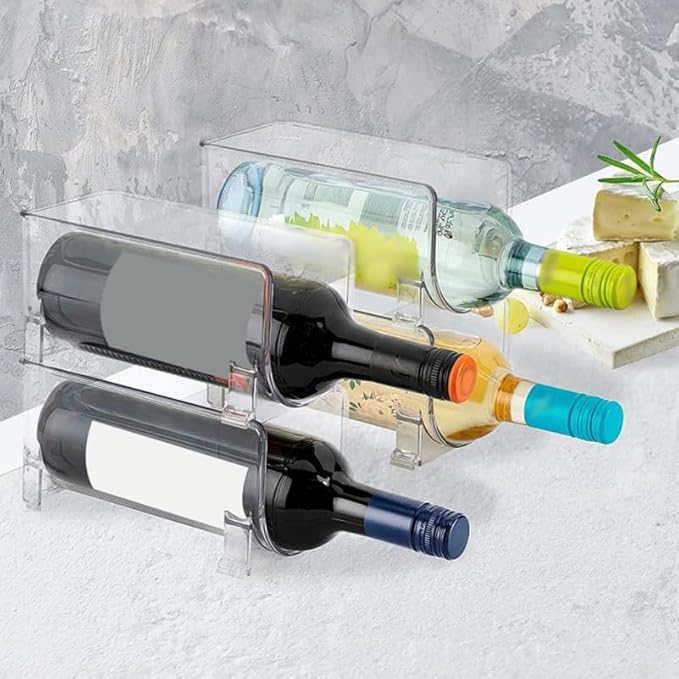 BIUDECO Stackable Drawer Style Wine Storage Rack and Water Bottle Holder Plastic Organizer for Home Bar Kitchen Cabinet Refrigerator Compact Space-Saving Design