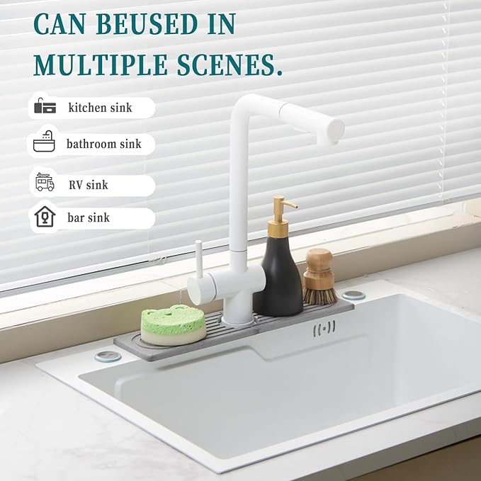 ODE TO ORDER Stone Faucet Mat for Kitchen Sink, kitchen sink splash guard for Bathroom Counter,15.7 Inch Light Grey Diatomite water-Absorbing Drying Stone Mat, Sink faucet Stone Tray Protector