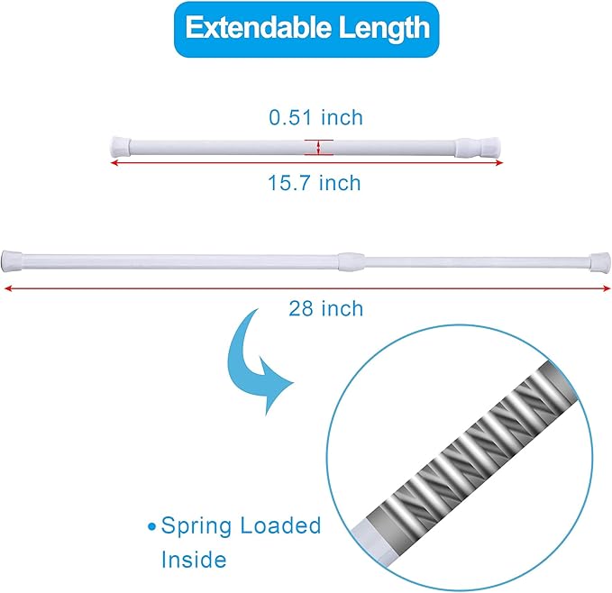 SIQUK 6 Pack Cupboard Bars Adjustable Spring Tension Rods White Refrigerator Bar Extendable Rod for DIY Projects, 15.7 to 28 Inches