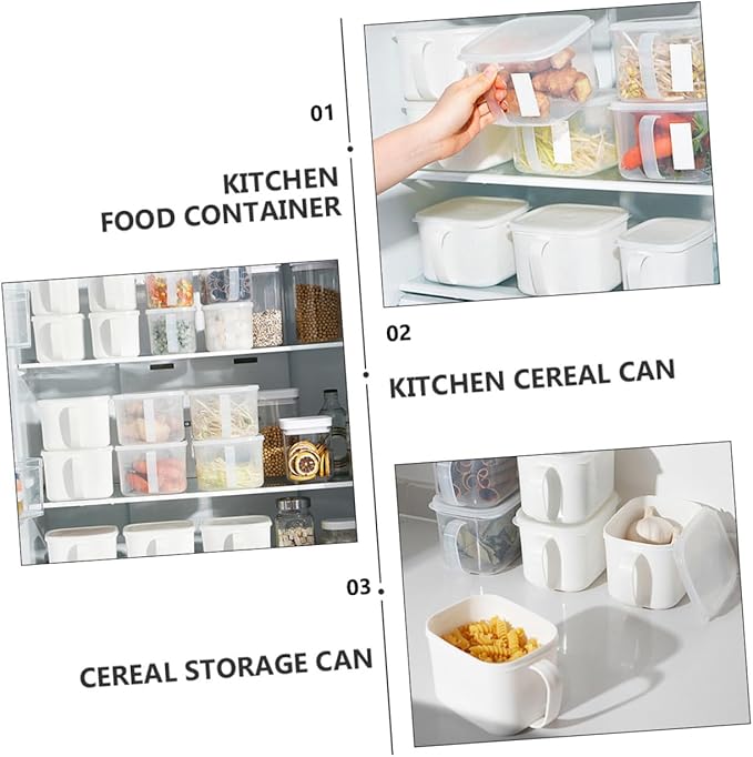 2pcs Large White Plastic Food Storage Containers with Handle and Label, Airtight Dry Food and Cereal Canisters for Refrigerator Organization