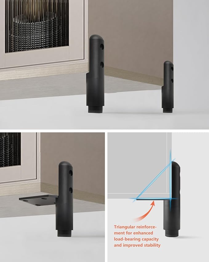 Legs for Furniture Set of 4 Adjustable Metal Cabinet Feet Black 2.1-2.5 Inch End Table Legs Night Stand Legs Dresser Feet Support Foot L Shape