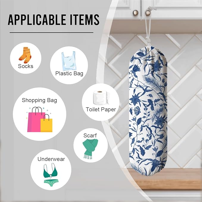 China Flower Pattern Grocery Bag Holder, Plastic Bags Organizer Dispenser, Wall Mounting Shopping Bag Holder for Kitchen Pantry, Housewarming Gifts for Women Family Friends Grandma Mom