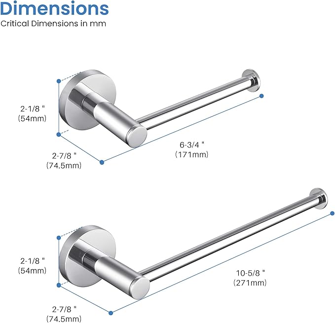 KIBI Circular 2-Piece Bathroom Hardware Set - Polished Chrome Finish – Includes Wall Mounted Towel Bar & Toilet Paper Holder – Modern, Durable, Rust-Resistant Bathroom Accessories (C-KBA14-2-1)