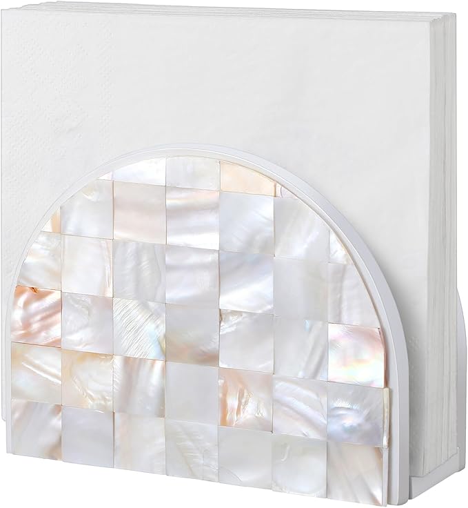 Mosaic Mother of Pearl Inlay Napkin Holder Modern Napkin Holder for Bedroom Bathroom or Office Table and Countertop Decoration