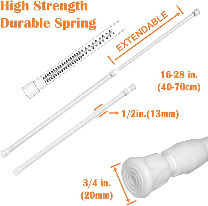 KXLIFE 2 Pack Small Spring Tension Curtain Rod 16 to 28 Inch, Tension Rods No Drill for Window Cupboard Closet,White